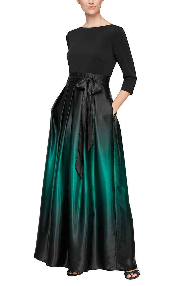 Petite 3/4 Sleeve Matte Jersey & Ombre Satin Ballgown