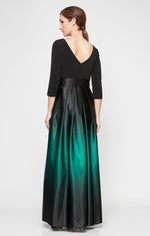 3/4 Sleeve Matte Jersey & Ombre Satin Ballgown