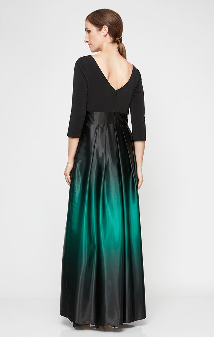 3/4 Sleeve Matte Jersey & Ombre Satin Ballgown
