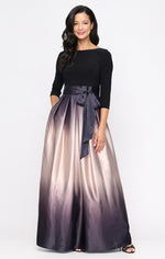 Plus 3/4 Sleeve Matte Jersey & Ombre Satin Ballgown