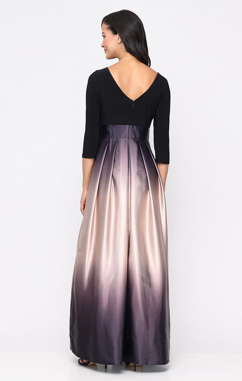 3/4 Sleeve Matte Jersey & Ombre Satin Ballgown