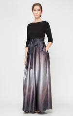 Petite 3/4 Sleeve Matte Jersey & Ombre Satin Ballgown