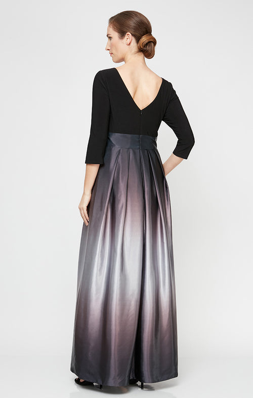 3/4 Sleeve Matte Jersey & Ombre Satin Ballgown