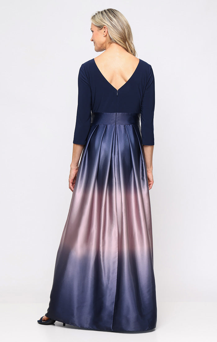 Petite 3/4 Sleeve Matte Jersey & Ombre Satin Ballgown S.L. Fashions Petite 3/4 Sleeve Matte Jersey & Ombre Satin Ballgown S.L. Fashions