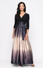 Long Satin Charmeuse Ombre Ballgown with Surplice Neckline Bodice