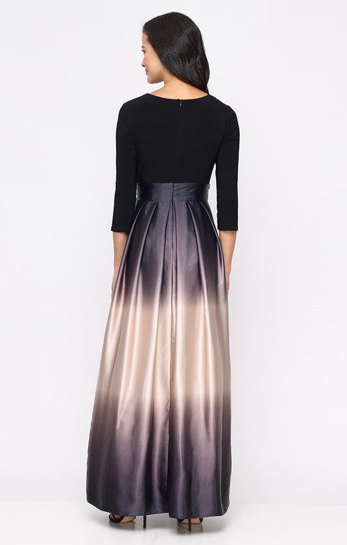 Long Satin Charmeuse Ombre Ballgown with Surplice Neckline Bodice
