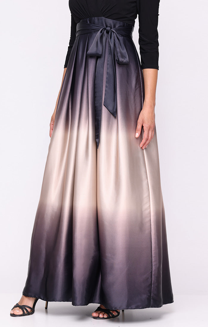 Long Satin Charmeuse Ombre Ballgown with Surplice Neckline Bodice