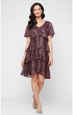 Petite Shimmer Bodre Chiffon Tiered Cocktail Dress