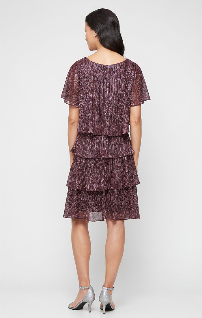Petite Shimmer Bodre Chiffon Tiered Cocktail Dress