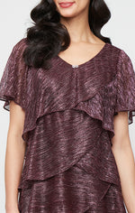 Petite Shimmer Bodre Chiffon Tiered Cocktail Dress