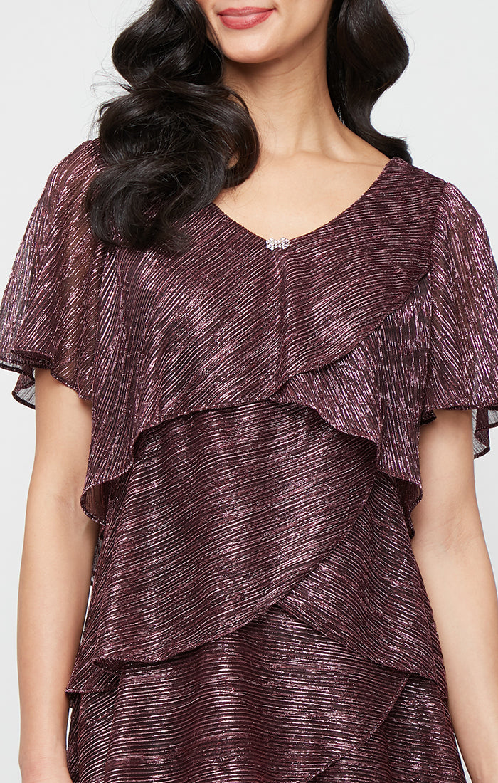 Petite Shimmer Bodre Chiffon Tiered Cocktail Dress