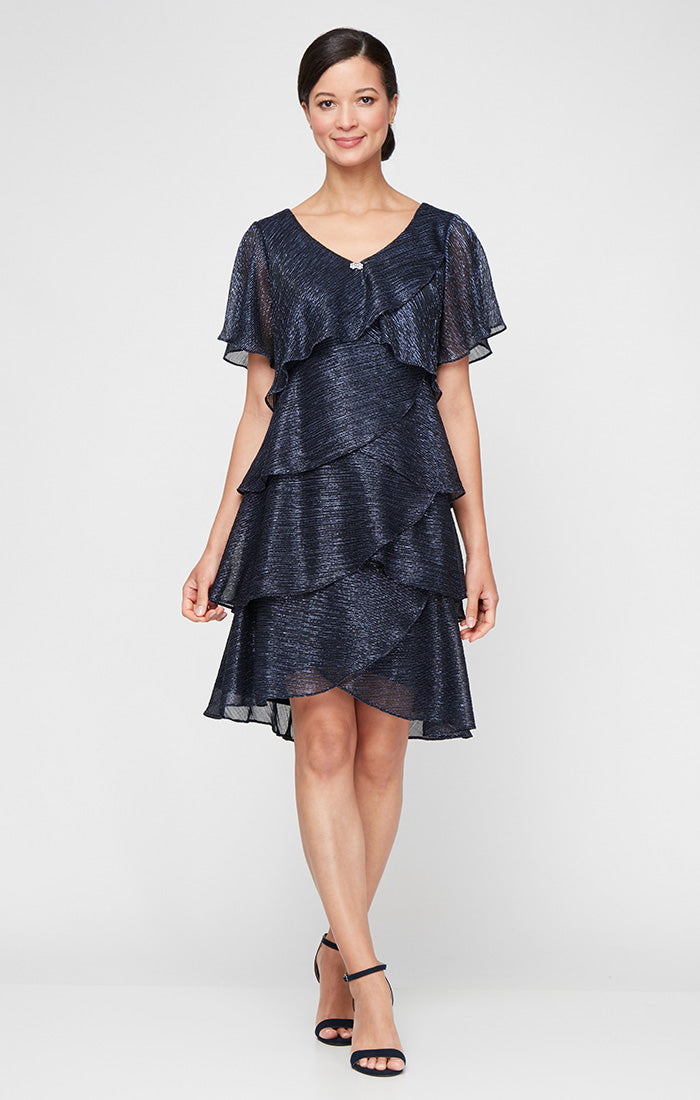 white christmas dresses SL Fashions Petite Sequined Lace Cap-Sleeve Dress - Navy