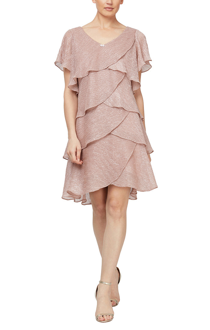 Regular - Shimmer Bodre Chiffon Tiered Cocktail Dress