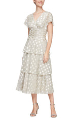 Polka Dot Tier Dress with Ruched Waist Detailing