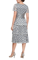 Polka Dot Shimmer Tiered Dress with Ruched Waist