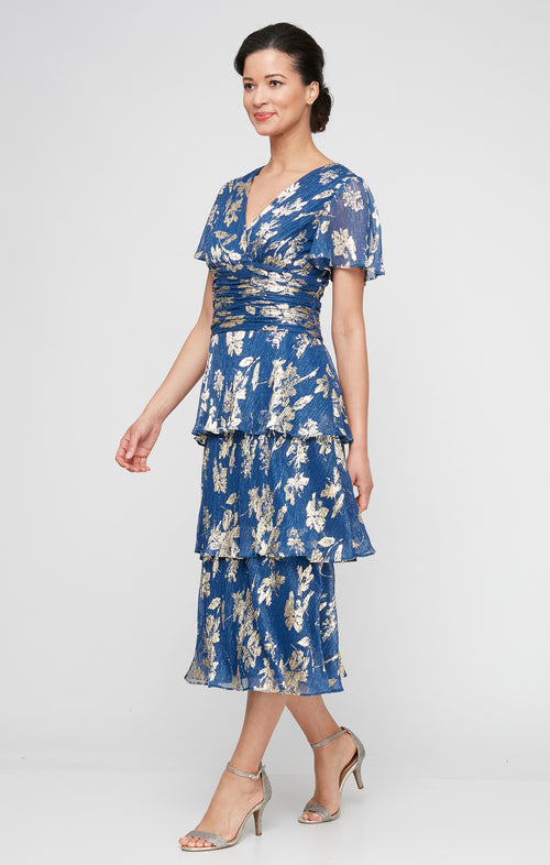sl fashions tiered dress S.L. Dresses (SLNY) 9255215 510 height Foil Chiffon Tiered Dress 