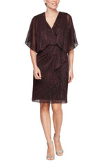 Short Shimmer Surplice Dress with Cascade Jacket