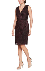 Short Shimmer Surplice Dress with Cascade Jacket