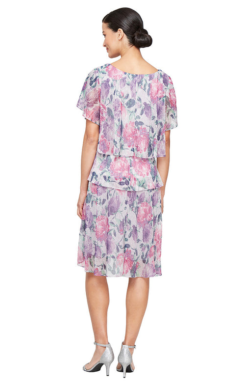 Plus Short Printed Bodre Dress with Tiered Bodice and V-Neckline