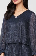 Short V-Neck Bodre Dress with Tiered Skirt and Illusion Sleeves