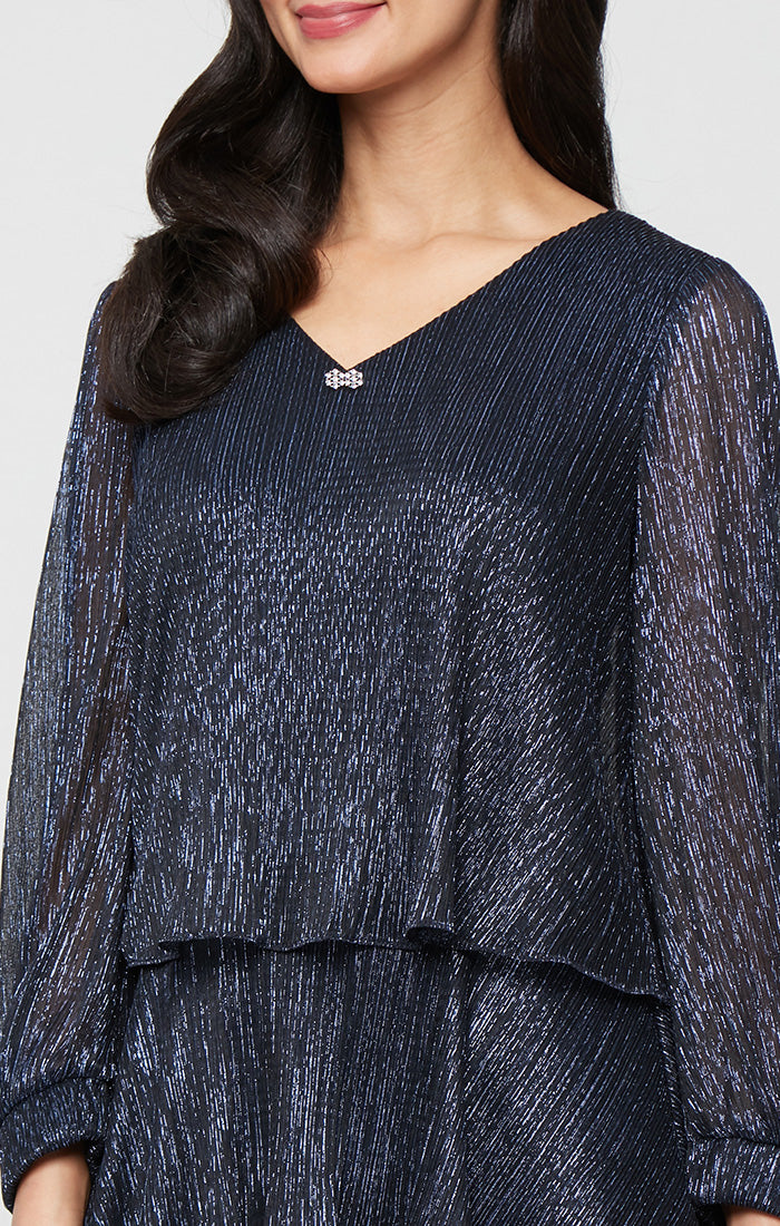 Short V-Neck Bodre Dress with Tiered Skirt and Illusion Sleeves