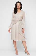 Tea Length Dress with Surplice Neckline and Knot Front Detail