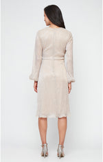 Tea Length Dress with Surplice Neckline and Knot Front Detail