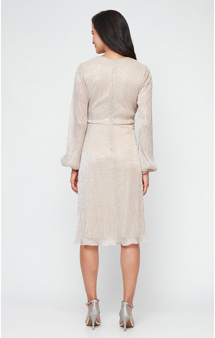 Tea Length Dress with Surplice Neckline and Knot Front Detail