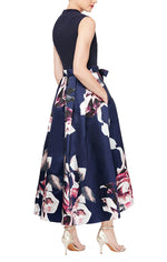 Party Dress with Floral Printed Mikado Silk Skirt & Jersey Bodice