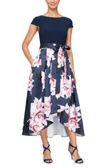 Floral High/Low Dress with Tie Waist Detail