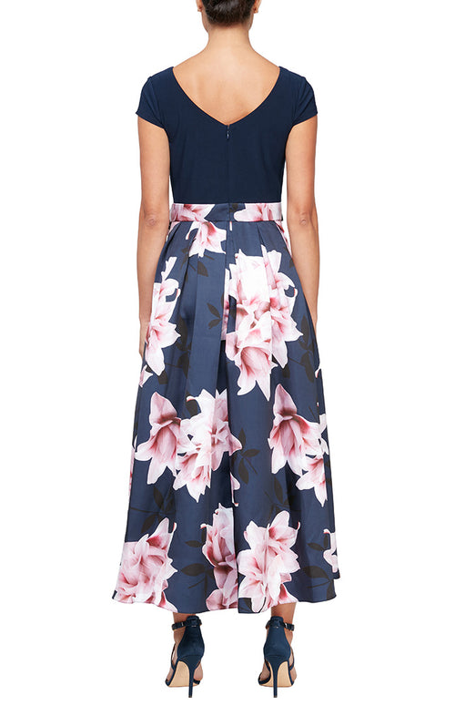 Floral High/Low Dress with Tie Waist Detail