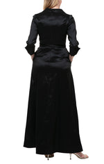 Long A-Line Taffeta Dress with Collar and Center Front Button Detail