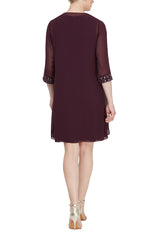 Petite Chiffon Jacket Dress with Beadwork Detail on Collar & Cuffs