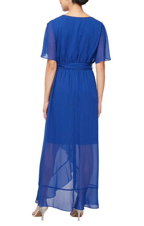 Regular - Chiffon Wrap Dress with Ruffle Hem & Belt