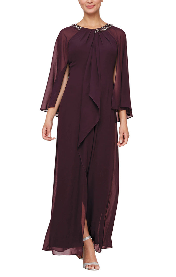 Sl fashions embellished tiered chiffon fashion dress & capelet - Official Online Store Sl fashions embellished tiered chiffon fashion dress & capelet - Official Online Store