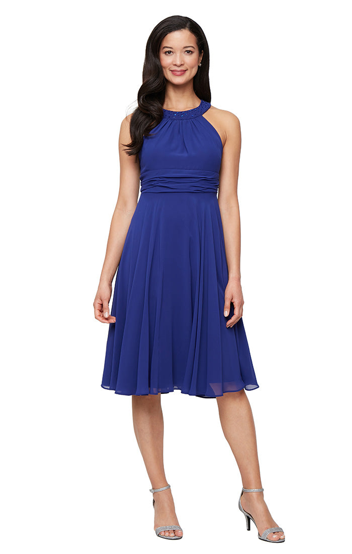 chiffon embellished jacket dress Plus Short Chiffon Jacket Dress with Embellished Cutaway Halter Neckli –  S.L. Fashions
