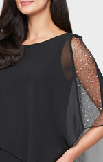 Regular - Short Chiffon Overlay Dress with Beaded Illusion Panel Detail