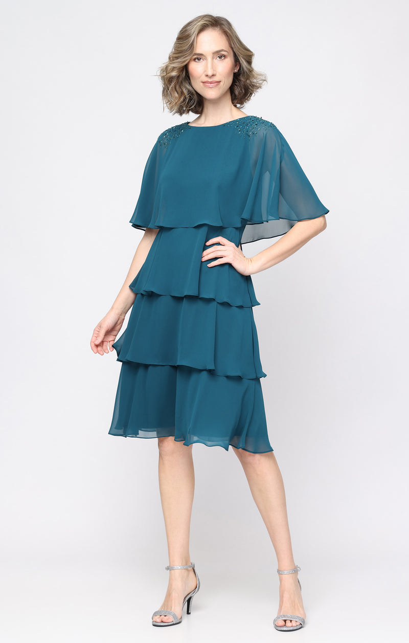 sl fashions beaded tiered dress Women's Short-Sleeve - Mallard Scoop necklineSleevelessSheath dress silhouetteLinedTiered