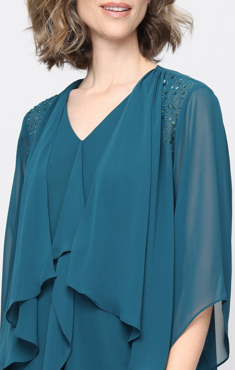 chiffon dress jacket Short V-Neck with Front Cascade Detail and Beaded Shoulder clearance sale piece ensemble Mori Lee 21806 Bridesmaid Size:Classic (US 7-11)