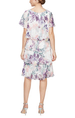 Printed Tulip Tiered Cocktail Dress with Short Sleeves