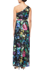 Regular - Long Printed One Shoulder Maxi with Tie Waist
