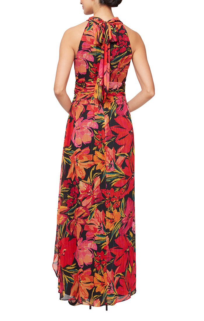 Printed Halter Neck Maxi With Tulip Cutaway Skirt