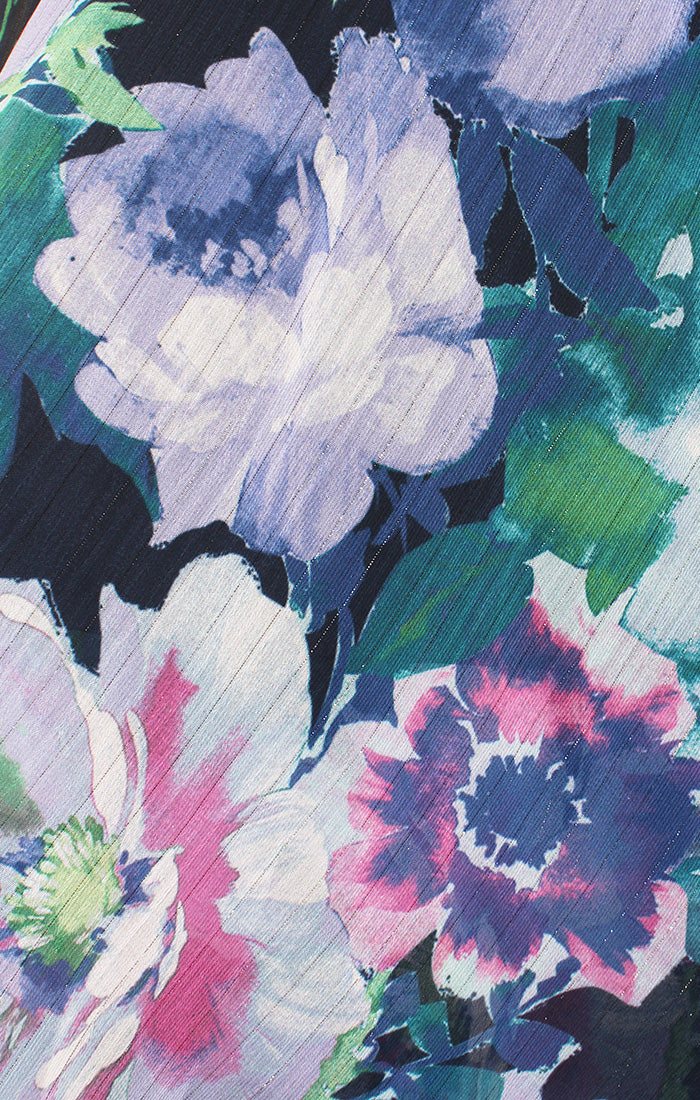 Petite Long Printed Chiffon Maxi with Flutter Sleeves and Tiered Detail Skirt