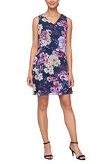 Floral Print Chiffon Dress with Asymmetric Tiers