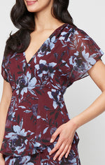 Petite Tea Length Printed Lurex Yoryu Dress with Empire Waist and Tiered Skirt