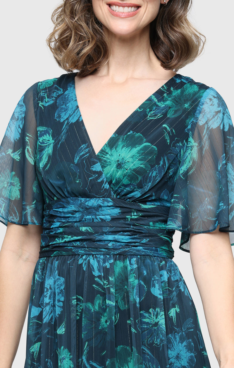 Sl Fashions Women's V-Neck Maxi Dress - Navy Multi