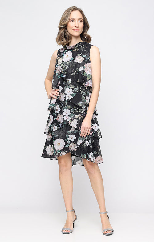 sl fashions floral print tiered dress S.L. Fashions Women's Plus Size Floral Print Hi-Low Hemline Maxi with  Asymmetric Tiers, Summer Party, Wedding Guest Dress, Teal/Multi, 14W at  Amazon Women's Clothing store