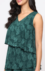 Short Sleeveless Burnout Chiffon Dress with Asymmetric Tiers and V-Neckline