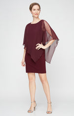 Petite Short Sheath Dress With Embellished Illusion Panel Detail Asymmetric Popover Bodice