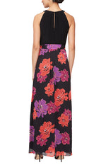 Regular - Halter Dress with Floral Chiffon A-Line Skirt and Tie Belt